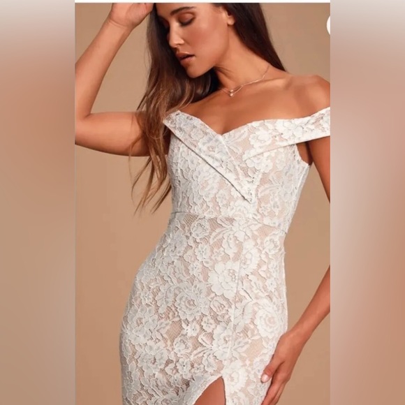 Lulus Table for Two White Lace Off Shoulder Midi Dress Size Medium NWT Bridal - Picture 3 of 15